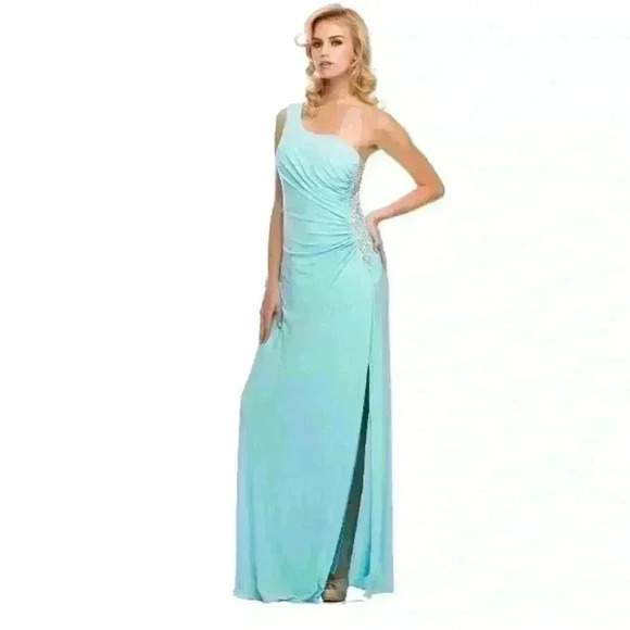 Nox Narianna Aqua Blue Beaded One Shoulder Dress - Picture 1 of 2
